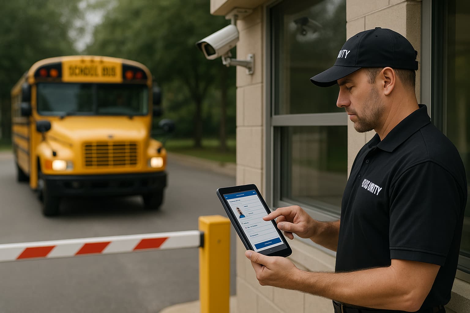 Guardia en garita de escuela